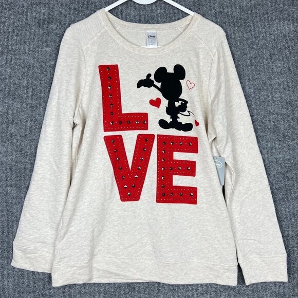 NWT Disney Mickey‎ Mouse Love Pullover Crew Neck Women's Sweatshirt Sz XL - Picture 1 of 11